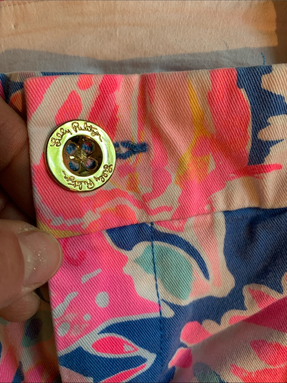 Lilly Pulitzer Sadie Pink, Navy & Cream Floral Ankle Length Cotton Blend Pants - Picture 2 of 13